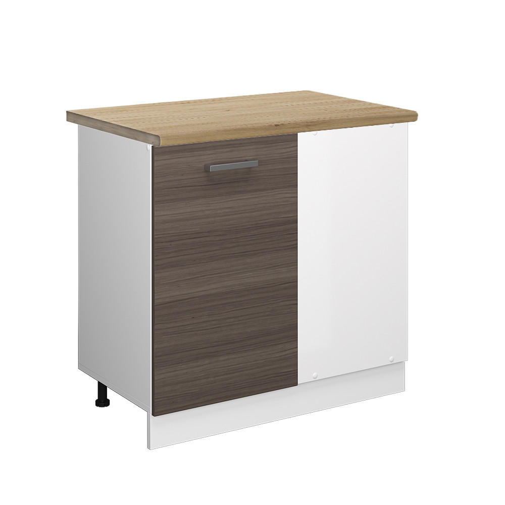 ECKUNTERSCHRANK R-Line Grau 86 cm, AP Eiche - Weiß/Braun, Holzwerkstoff (86/81.6/60cm) - Vicco