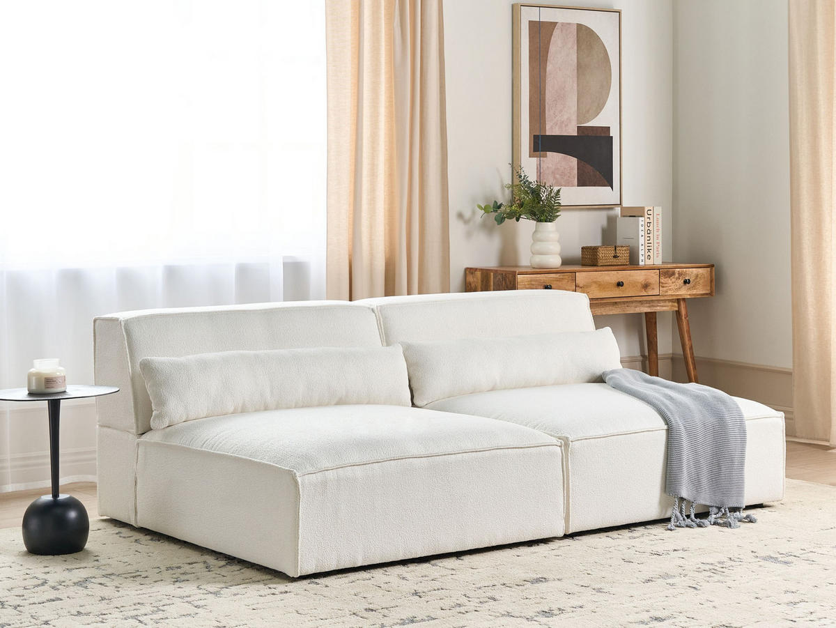 2-SITZER-SOFA Bouclé cremeweiß ohne Armlehnen Hellnar - Weiß, Textil (204/70/126cm) - Beliani