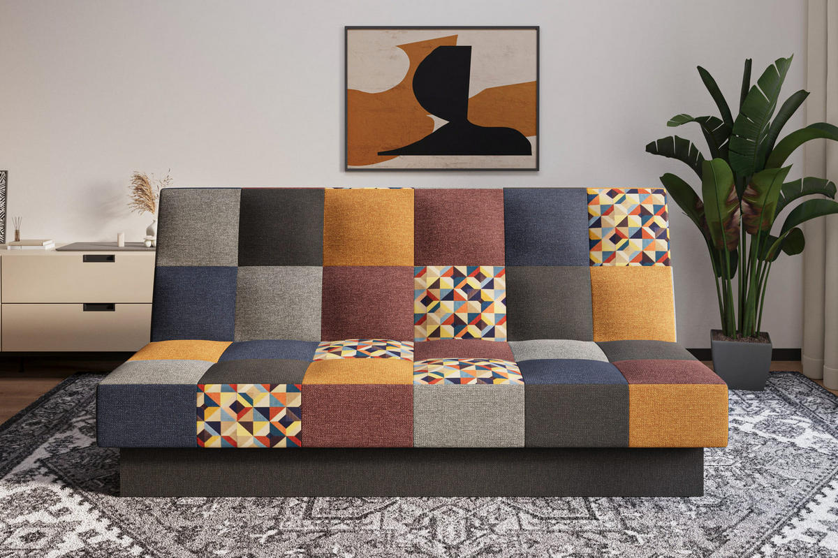 SCHLAFSOFA - Cyprus patchwork - Weinrot + Gelb - Weinrot, Holz (192/85/92cm) - Möblo