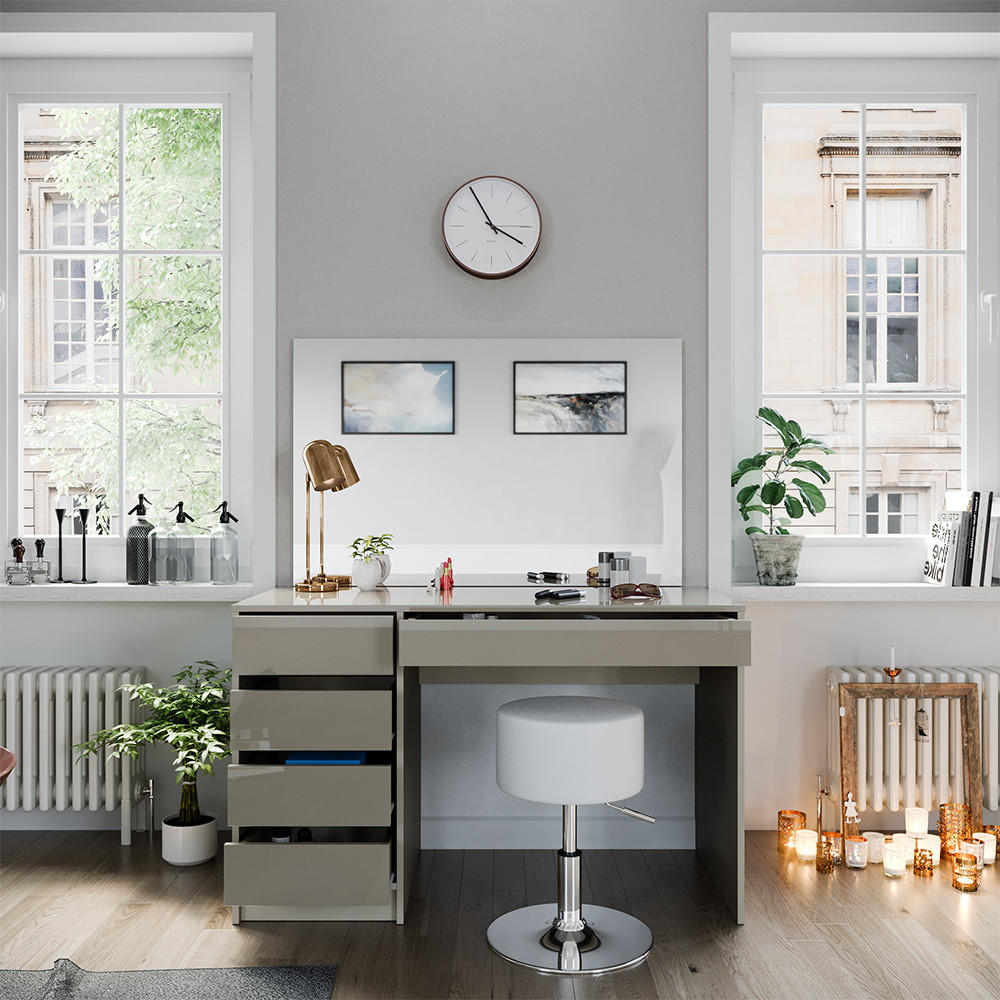 SCHMINKTISCH-SET Sherry Greige 120 cm mit Hocker - Greige, Holzwerkstoff (120/75/55cm) - Vicco