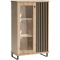 VITRINE Caya mit zwei Türen, Metalbeinen und LED-Beleuchtung - Schwarz/Eiche Artisan, Holzwerkstoff/Metall (86/142/41cm) - Beautysofa