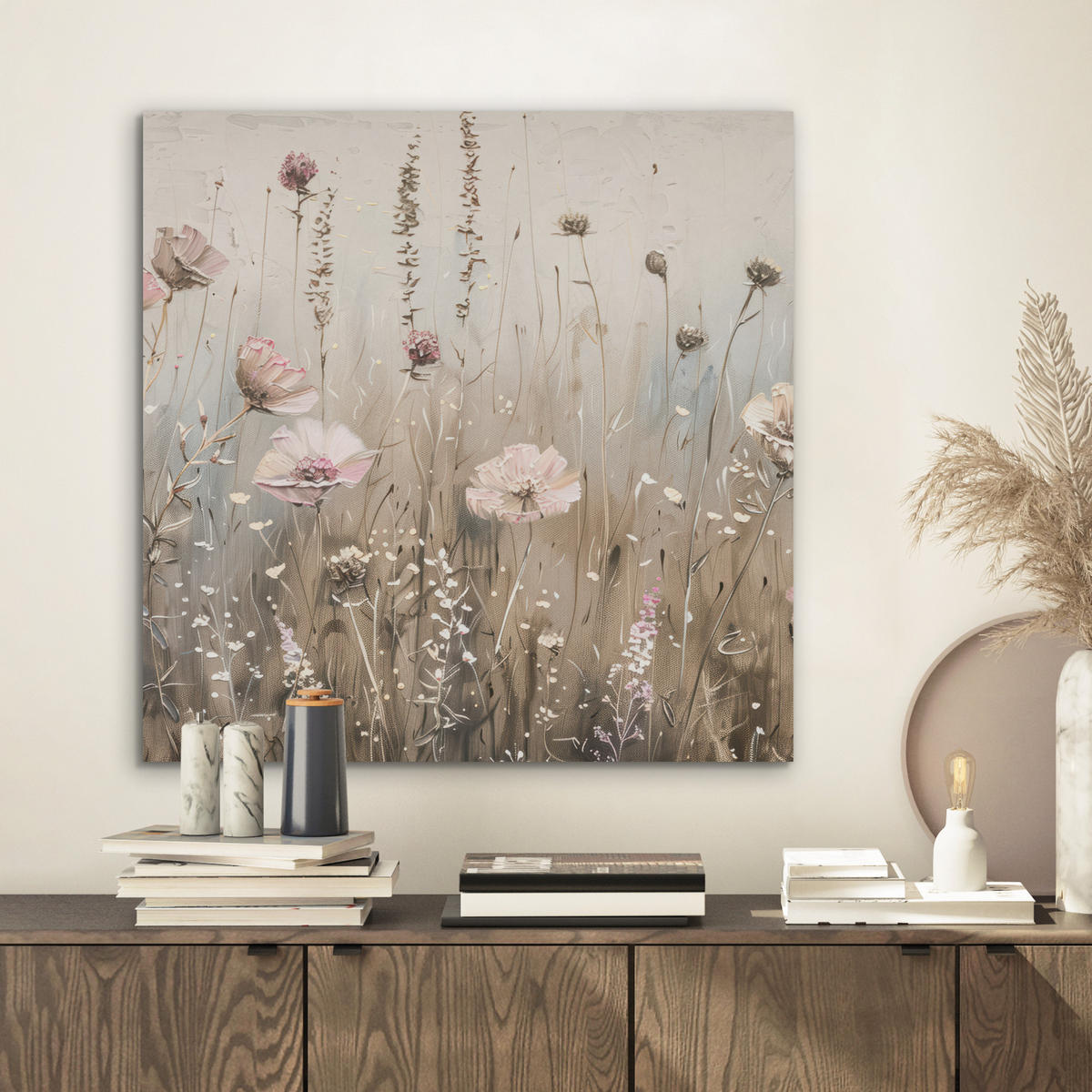 AKUSTIKBILD Blumen - Rosa - Modern - Beige Wandbilder 60x60 cm - Beige, Kunststoff (60/60/0.9cm) - MuchoWow