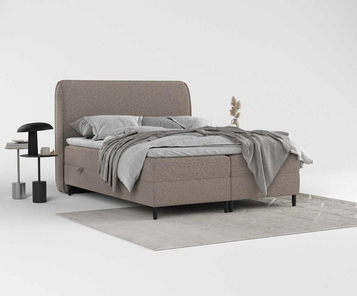 BOXBETT Lunaro 140/200 cm Beige im Bubble Stoff - Beige/Schwarz, Holz/Holzwerkstoff (140/200cm) - AltaBeds