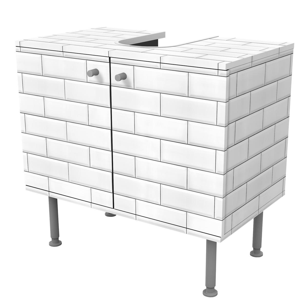 WASCHBECKENUNTERSCHRANK Keramikfliesen Weiß 60/55/35 cm - Weiß, Holzwerkstoff (60/55/35cm) - Bilderwelten