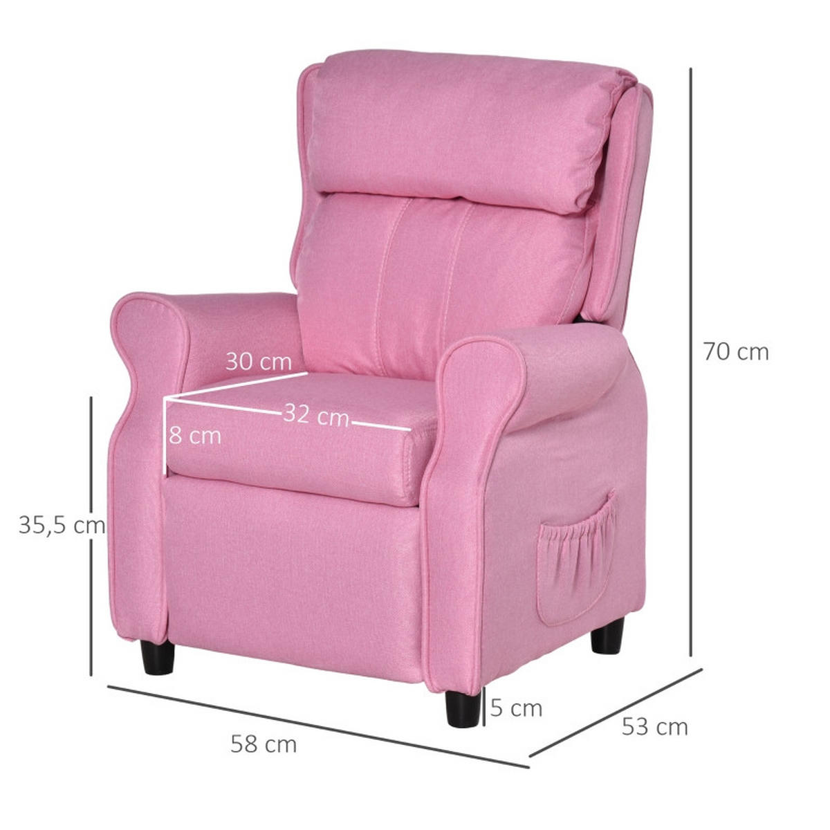 KINDERSOFA mit Fußstütze verstellbare Rückenlehne Rosa - Pink, Holz (53/70/58cm) - BursDany