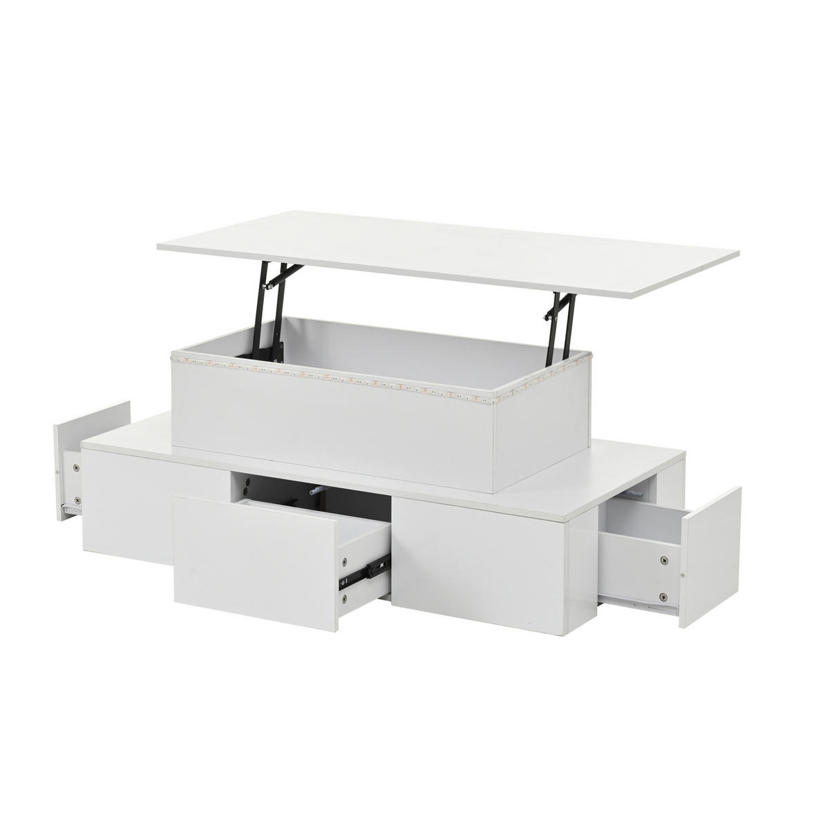 COUCHTISCH mit Liftfunktion 100 x 50 cm MDF Hochglanz Weiß - Weiß, Wellpappe (100/50/40cm) - Meubliv