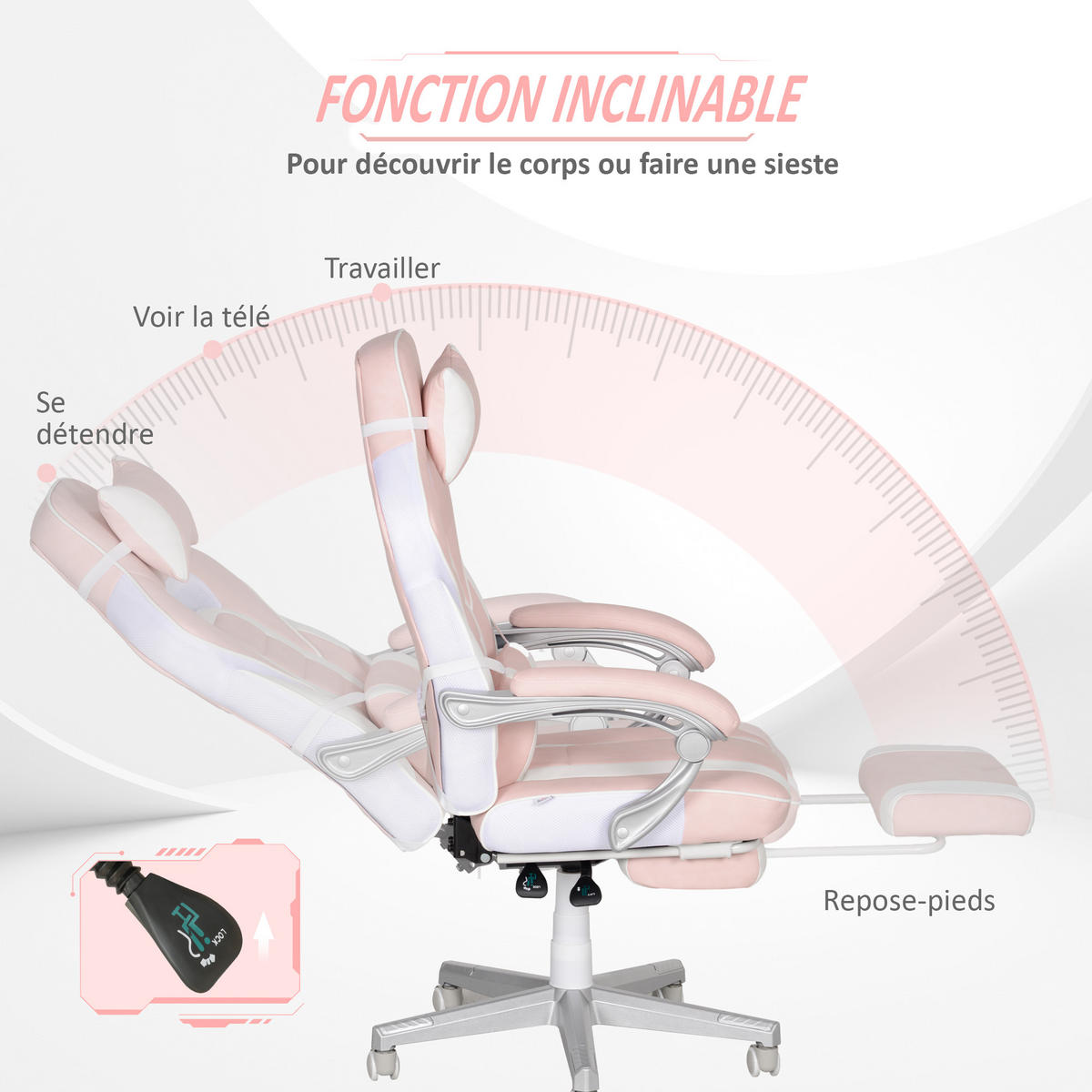 GAMINGSTUHL DE-11847 mit Fußstütze & Neigung Rose - Pink, Metall (63/123/63cm) - ComfortXL