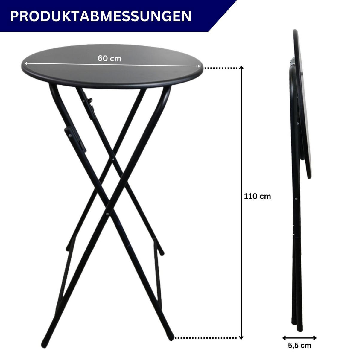 STEHTISCH mit Hussen klappbar HxØ 110x60cm MDF-Platte mit PVC-Beschichtung Schwarz - Schwarz, Metall (110/60/110cm) - CHEFGASTRO