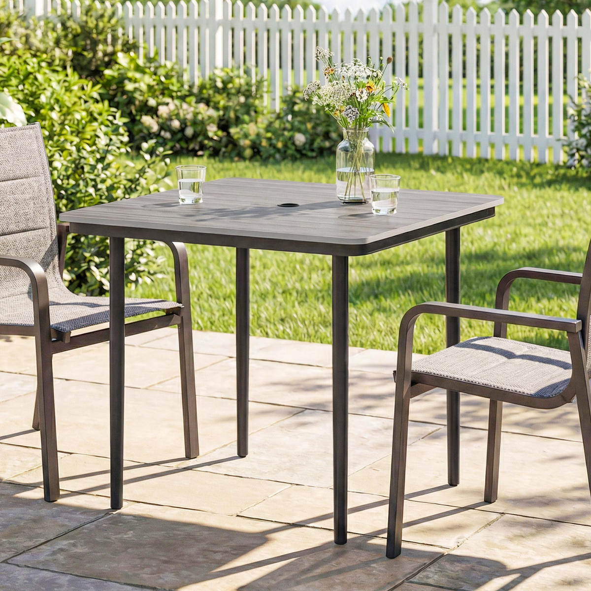 GARTENTISCH DE-14197 mit Schirmhalterung, 85x85 cm Grau - Hellgrau, Metall (85/85/72.5cm) - ComfortXL