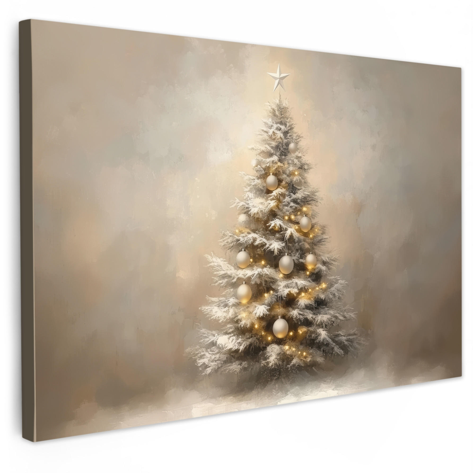MuchoWow OBRAZ NA PLÁTNĚ Vánoce - Vánoční stromek - Sníh - Umění 30x20 cm