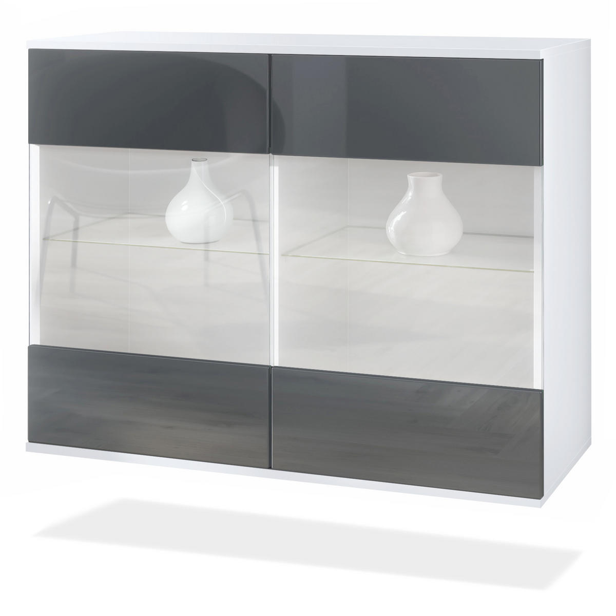 KOMMODE Bari Grau Hochglanz - Grau, Holzwerkstoff (92.5/73.5/35cm) - Vladon