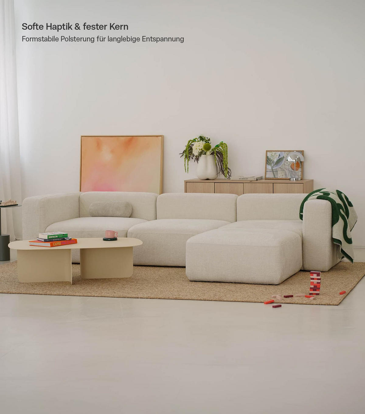 SOFA modular Cubo 4-Sitzer inkl. Hocker - Beige, Textil (314/201cm) - Mokebo