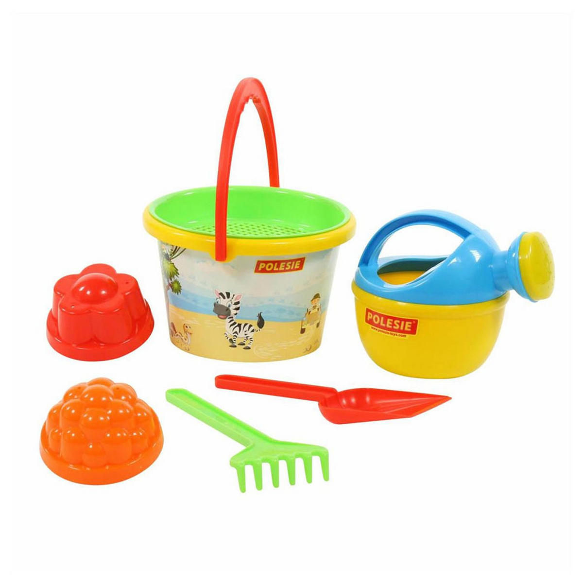 SANDSPIELZEUG-SET 658 bunt 6-teilig, Eimer, Schaufel, Gießkanne, Förmchen, Rechen, Kunststoff - Multicolor, Kunststoff (17/16/19cm) - Polesie