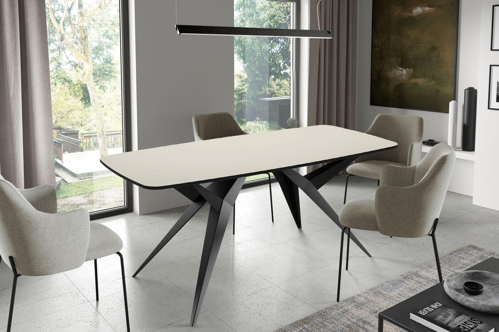 ESSTISCH Trax ausziehbar rechteckig oval, Beige Cashmere 180-260/90/76 - Kaschmir/Schwarz, Holzwerkstoff/Metall (180/90/76cm) - WFL GROUP