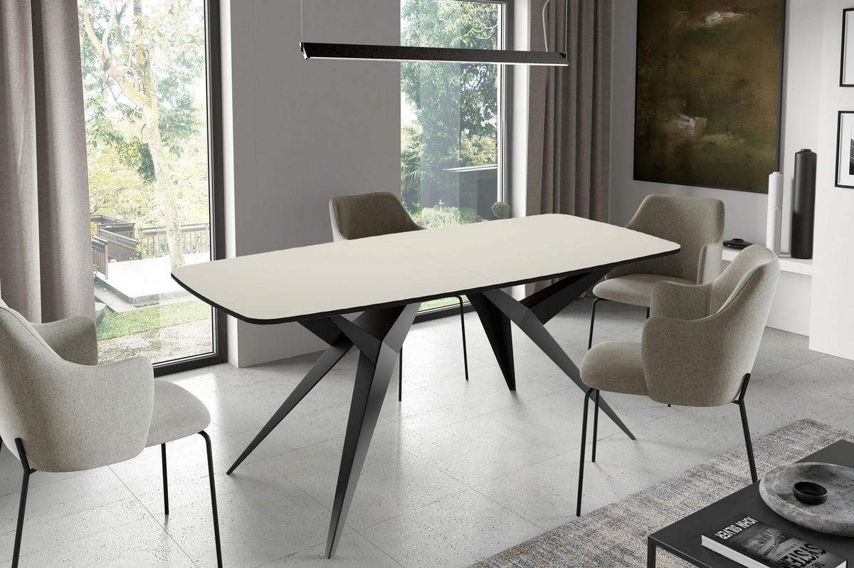 ESSTISCH Trax ausziehbar rechteckig oval, Beige Cashmere 160-240/90/76 - Kaschmir/Schwarz, Holzwerkstoff/Metall (160/90/76cm) - WFL GROUP