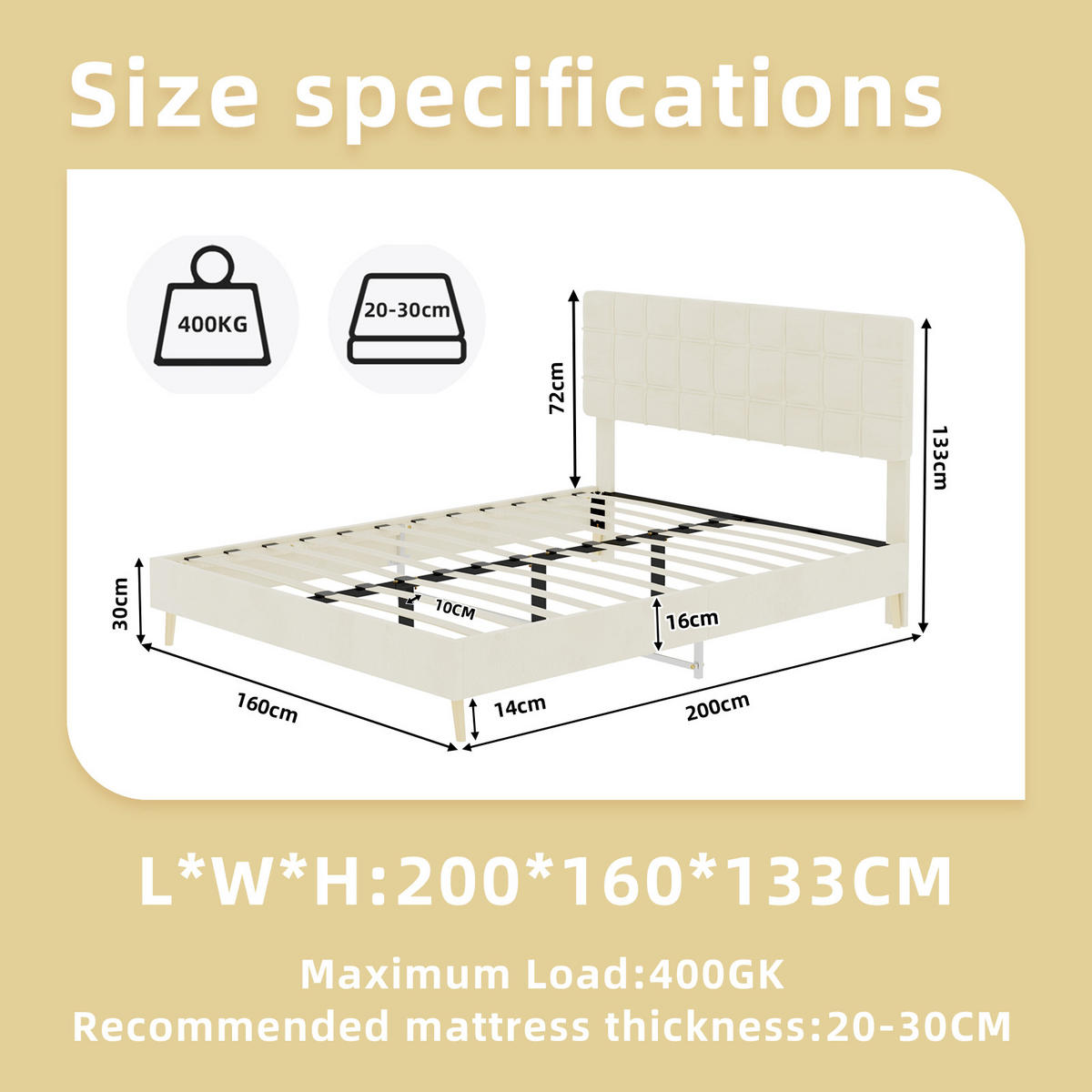POLSTERBETT 160/200 cm DE-32955 mit Karosteppung-Kopfteil und Matratze Beige - Beige, Metall (160/200cm) - ComfortXL