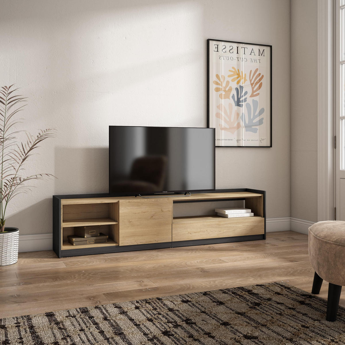 TV-SCHRANK, Lowboard, Eiche Schwarz, 207/37/50cm - Eichefarben, Holzwerkstoff (207/50/37cm) - Skraut Home