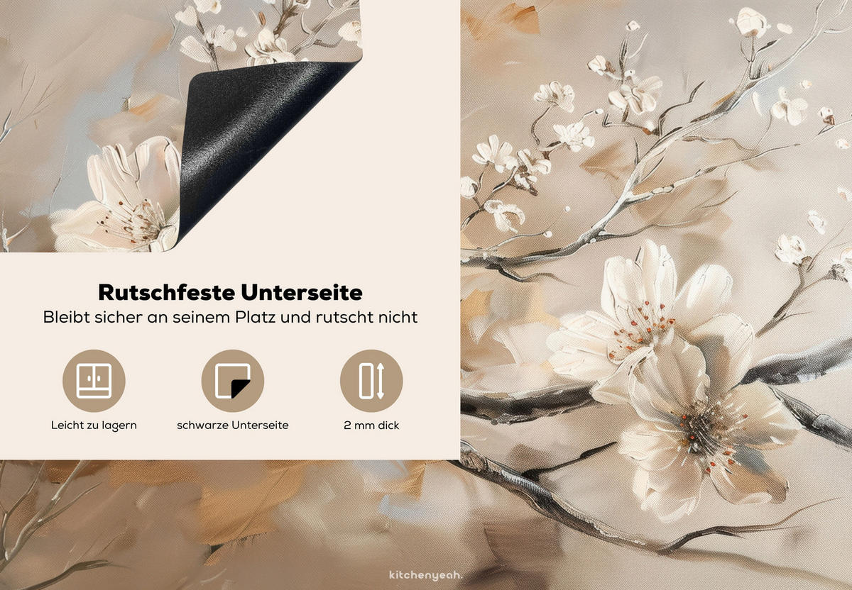 HERDABDECKPLATTE Blumen - Abstrakt - Gemalt - Beige 75x52 cm - Kaschmir, Kunststoff (75/0.2/52cm) - MuchoWow