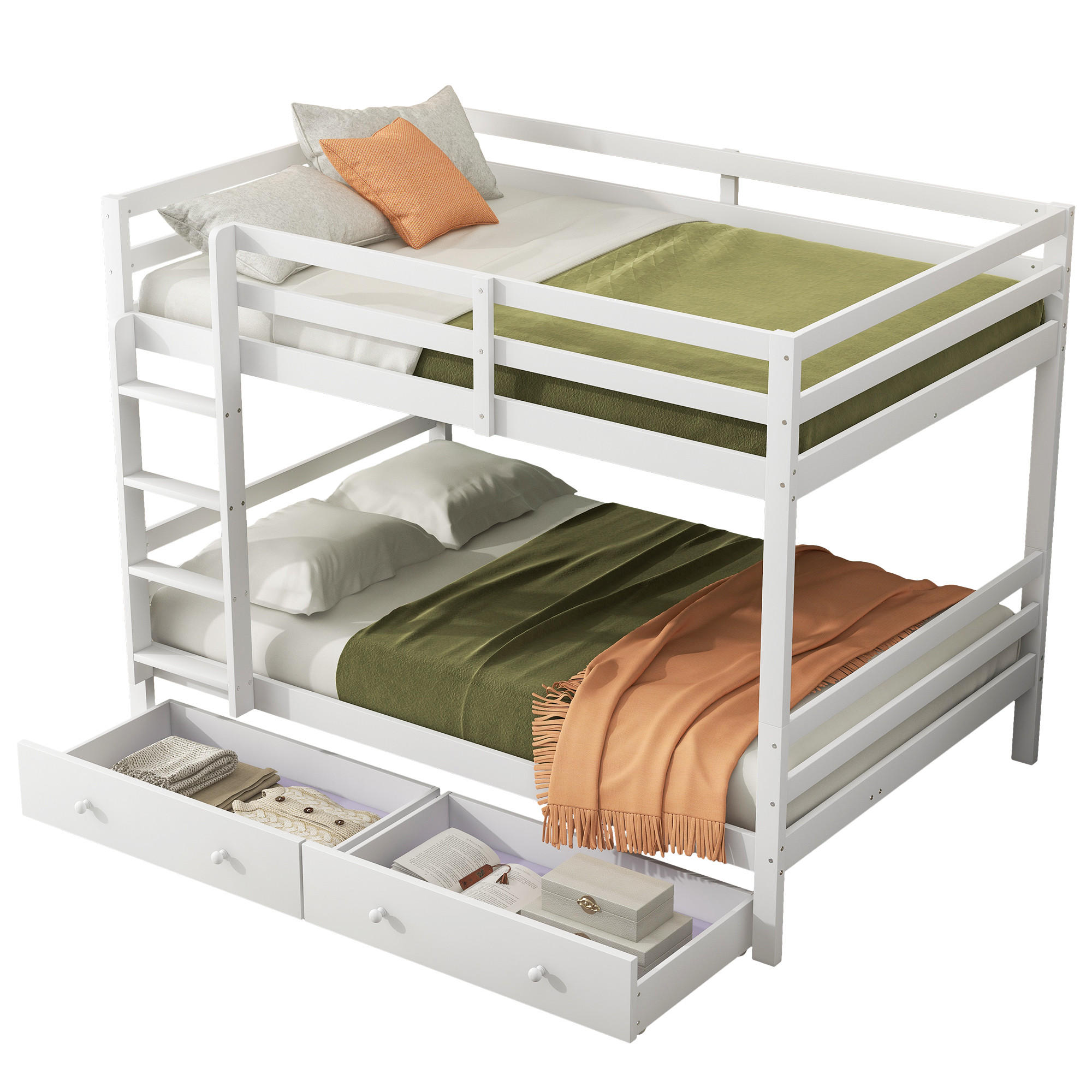 ETAGENBETT, 140x200 cm, mit Stauraumtreppe, Schrank, Weiß - Weiß, Holz (140/200cm) - OKWISH