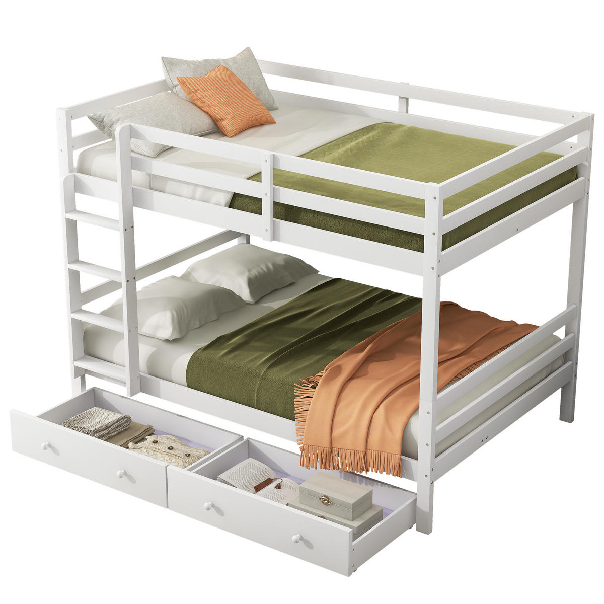 ETAGENBETT, 140x200 cm, mit Stauraumtreppe, Schrank, Weiß - Weiß, Holz (140/200cm) - OKWISH