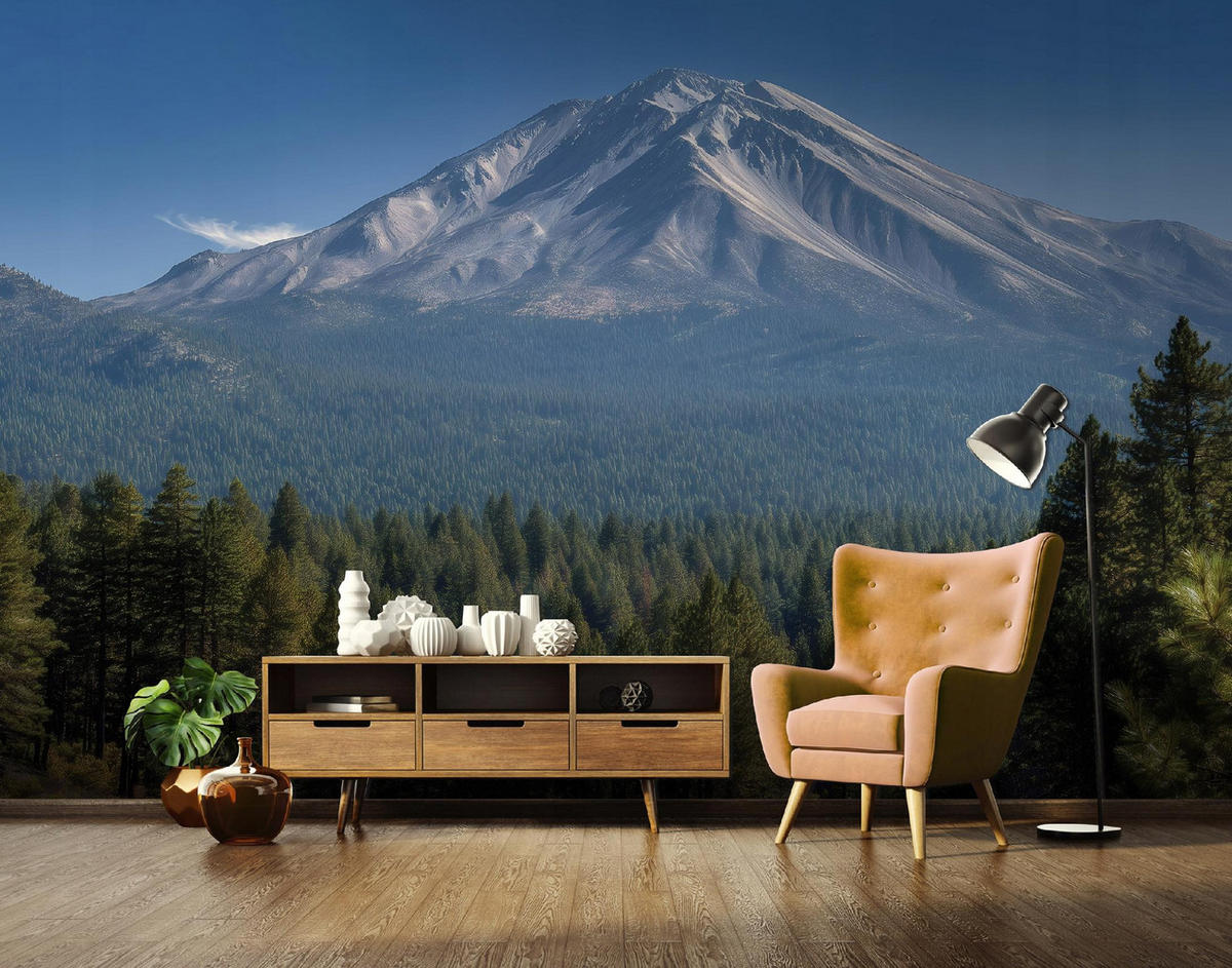 FOTOTAPETE Gebirge Wald Blau 350x250 cm - Multicolor, Papier (350/250cm) - Wallarena