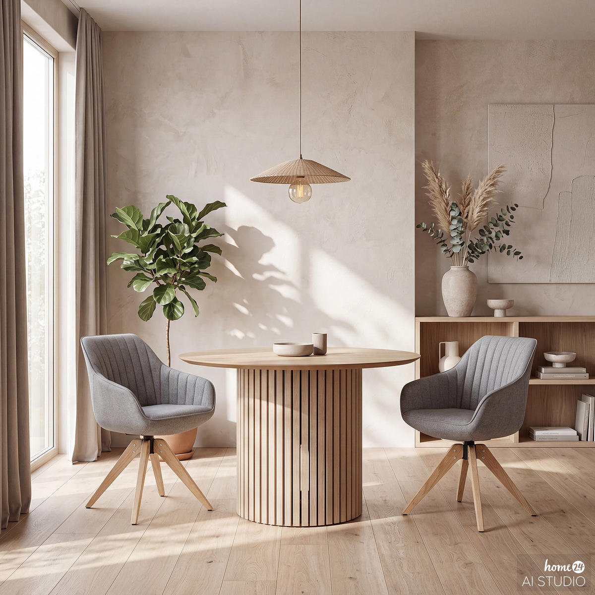 DREHBARER ARMLEHNENSTUHL - Massivholz - Textil - Grau, Holz/Textil (60/83/65cm) - home24