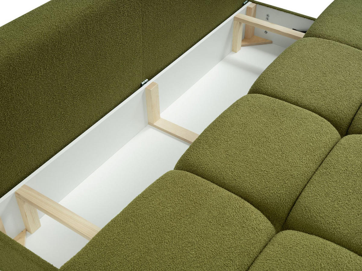 SCHLAFSOFA MILA, Sofa mit Schlaffunktion und Bettkasten, Farbe: Grün, Bouclé-Stoff - Grün, Textil (214/89/104cm) - Sepro Meble