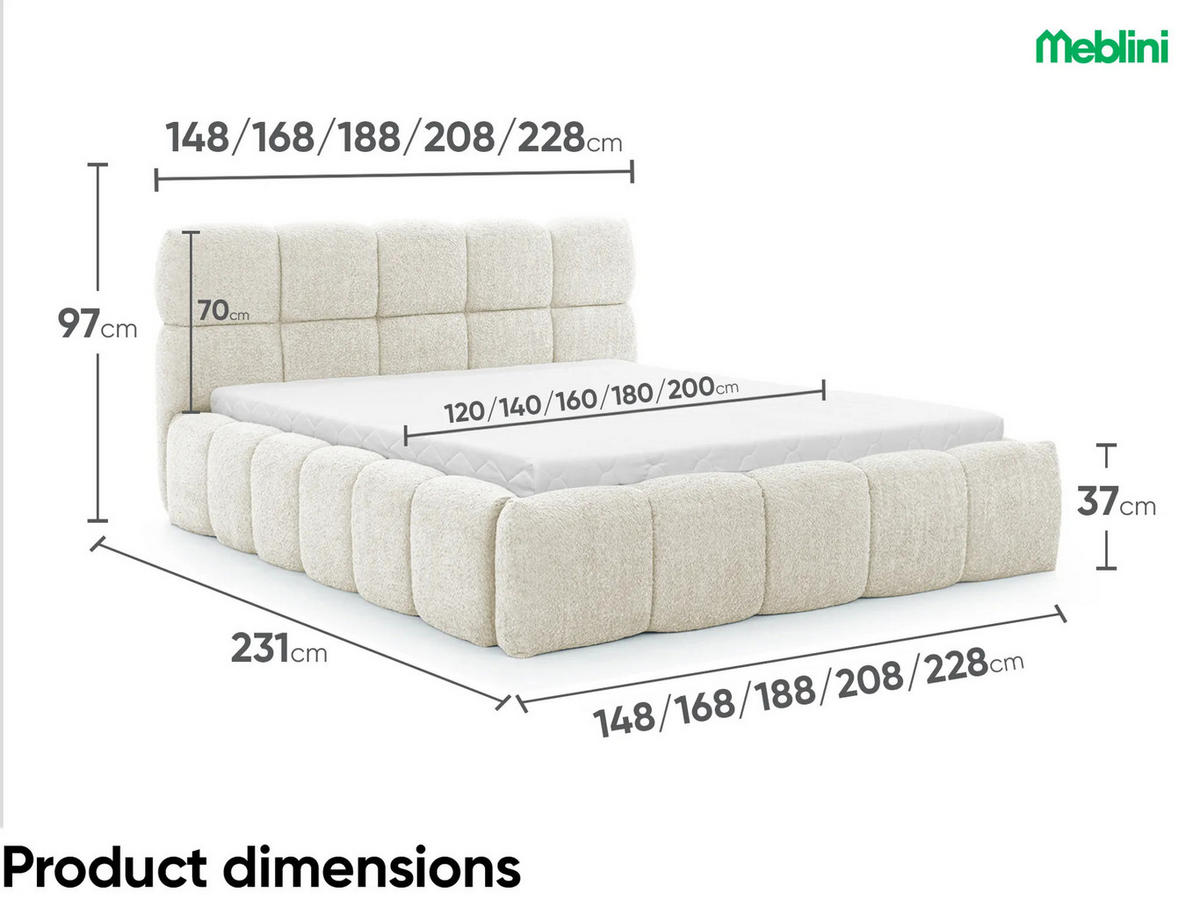 POLSTERBETT Salerno - Weiß, Textil (120/200cm) - Meblini