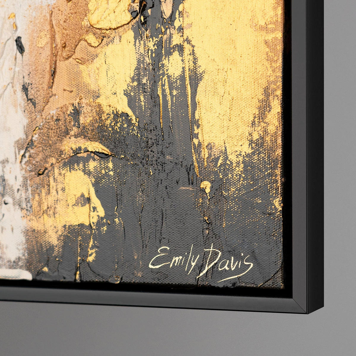 GEMÄLDE Goldene Blätter Schattenfugenrahmen Schwarz 140x100 cm - Schwarz, Holz (140/100cm) - YS-art gallery