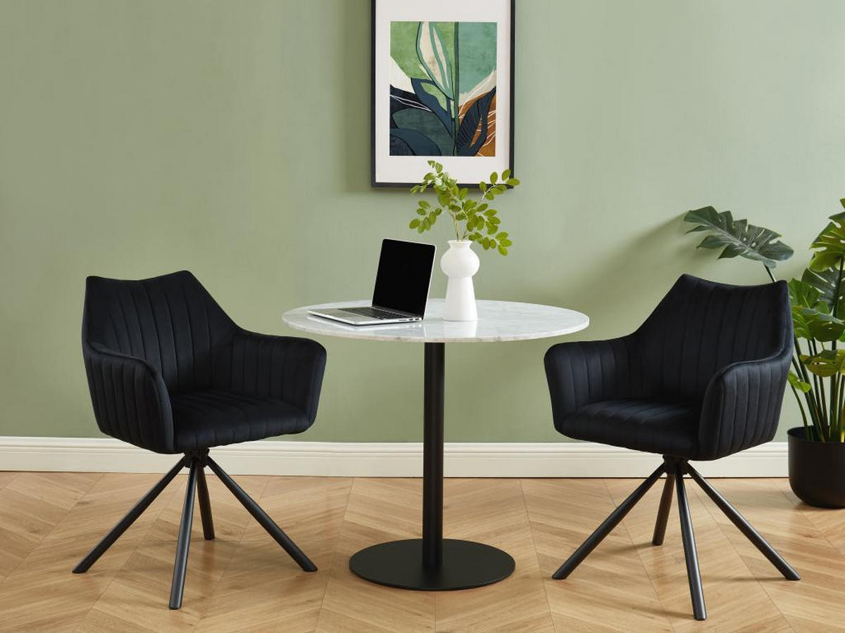 STUHL mit Armlehnen 6er-Set - Samt & Metall - Schwarz - IZIALI - Schwarz, Textil (60/83.5/60cm) - Vente-Unique