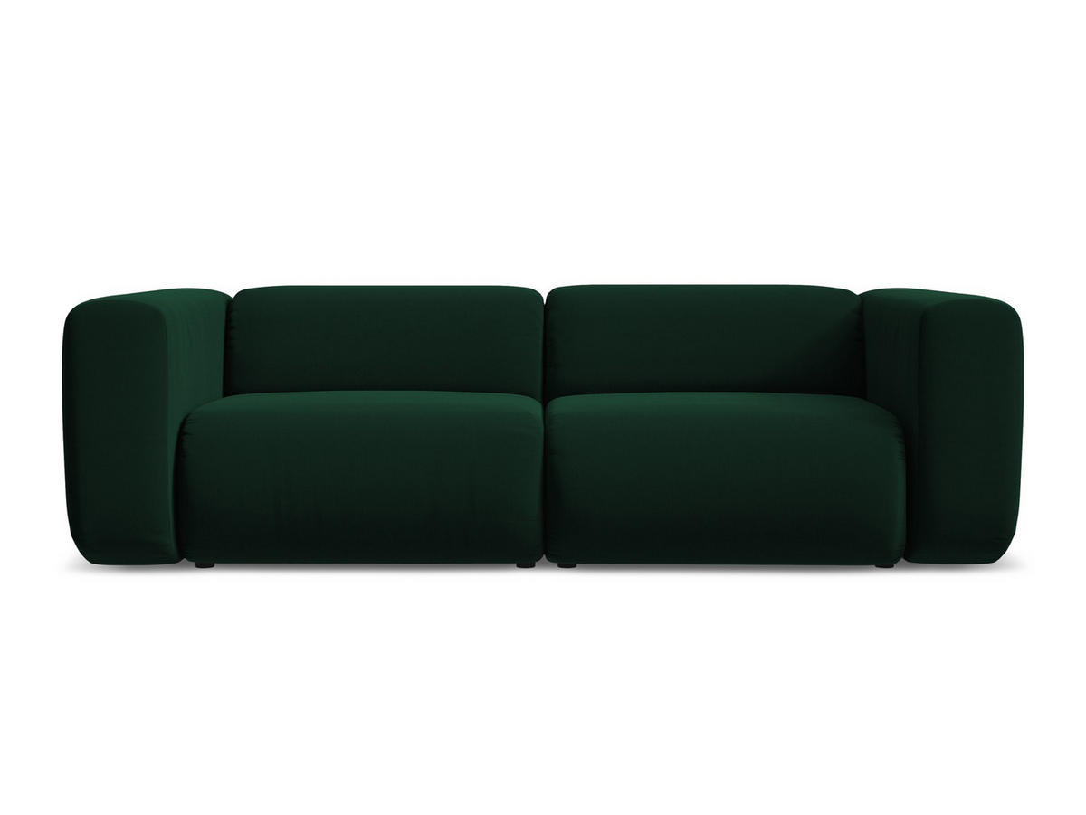 3-SITZER SOFA Samt Stoff Grün - Dunkelgrün/Schwarz, Kunststoff/Textil (228/70/89cm) - Makamii
