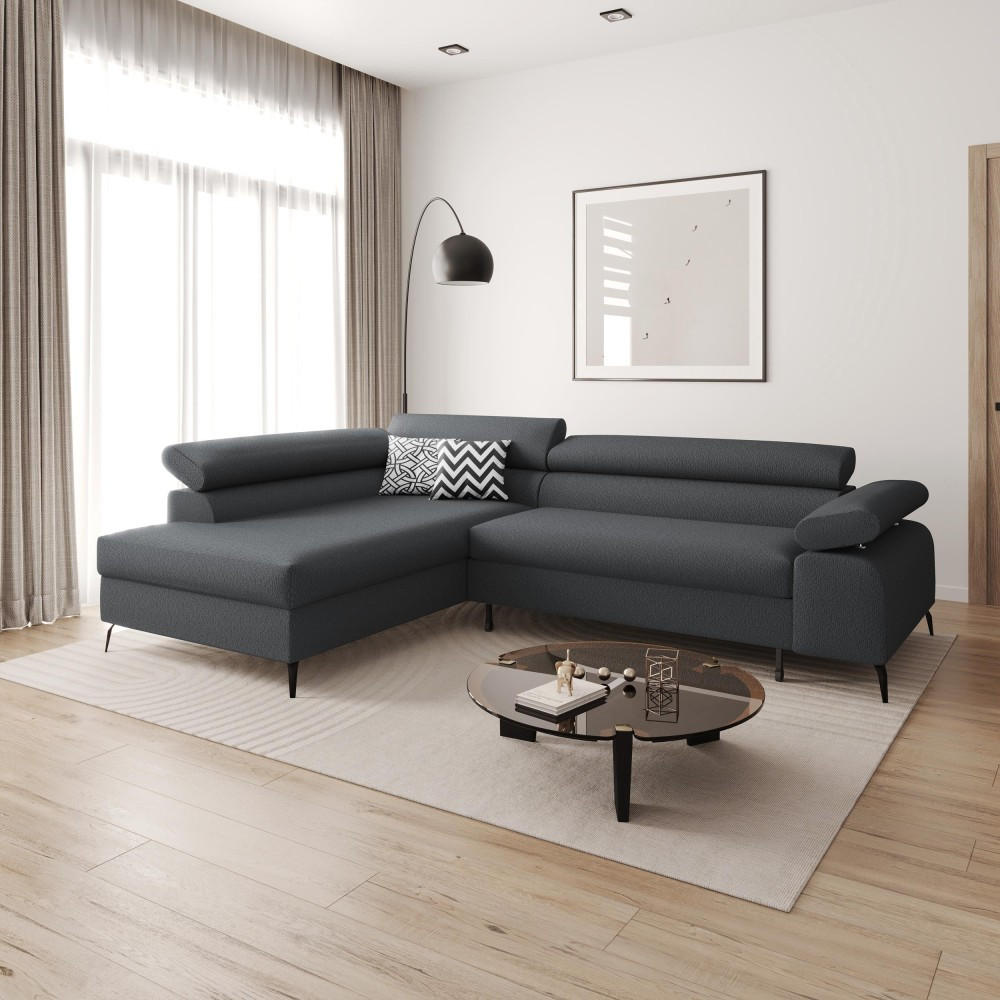 ECKSCHLAFSOFA Mellow mit Bettkasten, Dunkelgrau, links - Dunkelgrau/Schwarz, Textil (270/205cm) - Beautysofa