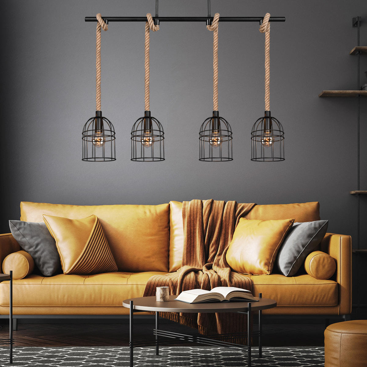 HÄNGELEUCHTE Sisal Schwarz Matt - Schwarz, Metall (90/13/81cm)