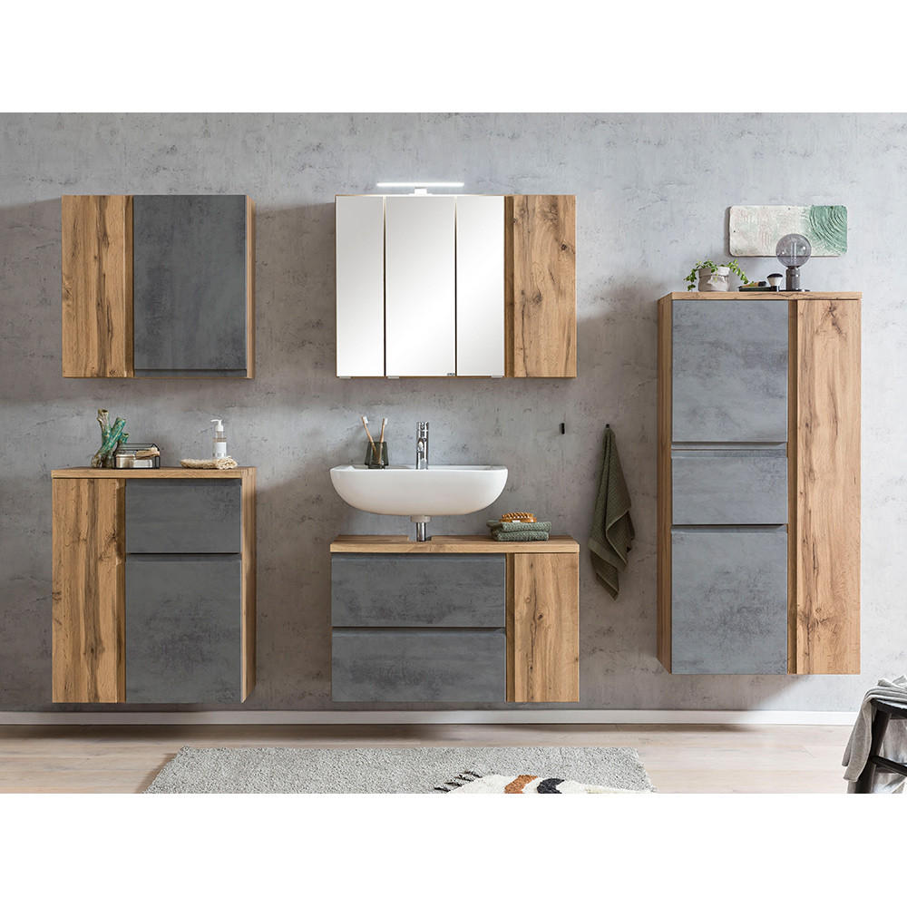 BADMÖBEL-SET 5-TLG. Vasto-03 - Grau, Holzwerkstoff (245/200/35cm) - Lomado