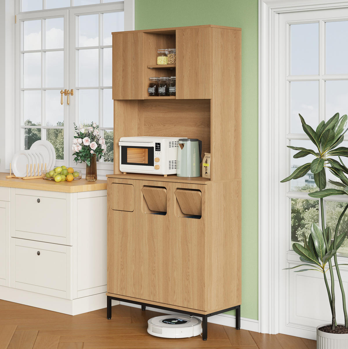 BUFFET 80/35/181 cm natur aus MDF mit Mülltrennung - Naturfarben, Holzwerkstoff (80/181/35cm) - OKWISH
