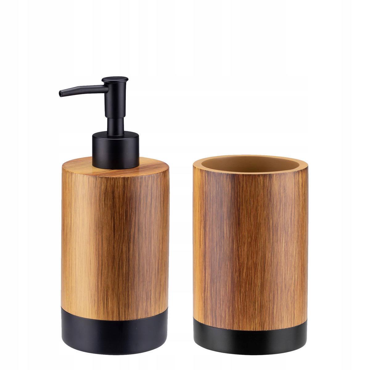 BADEZIMMERSET SEIFENSPENDER + Badezimmerbecher-Set - Braun, Kunststoff (8/19cm) - KADAX
