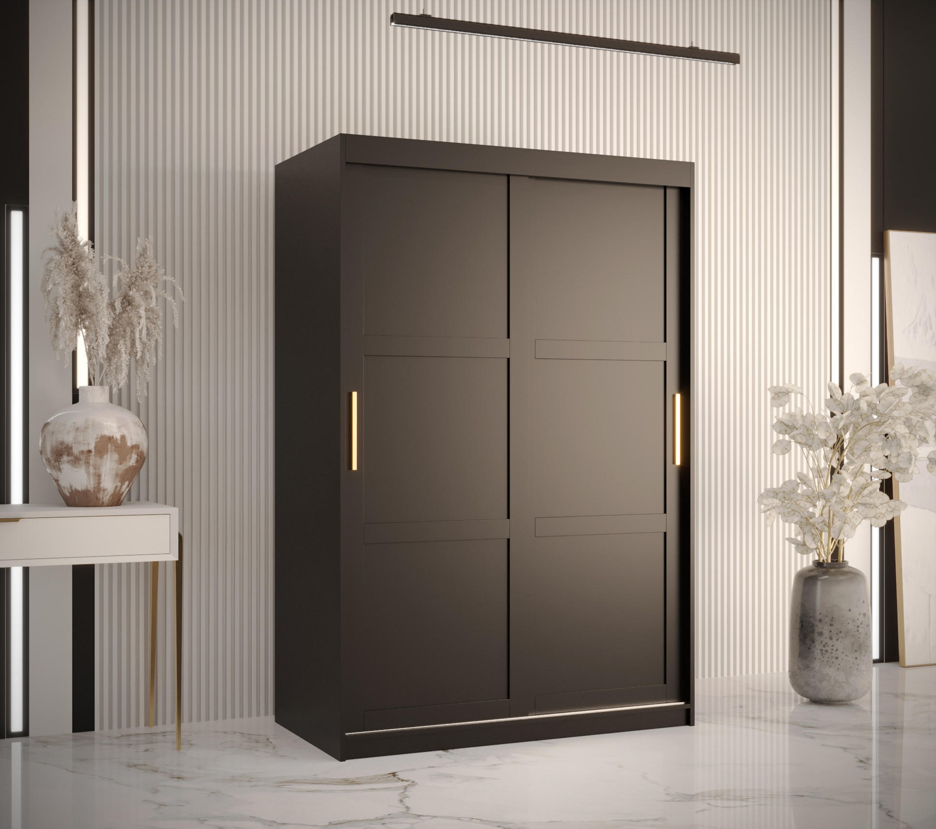 SCHWEBETÜRENSCHRANK 200/120/62 2-türig - Goldfarben/Schwarz, Holz/Kunststoff (120/200/62cm) - Abiks Möbel
