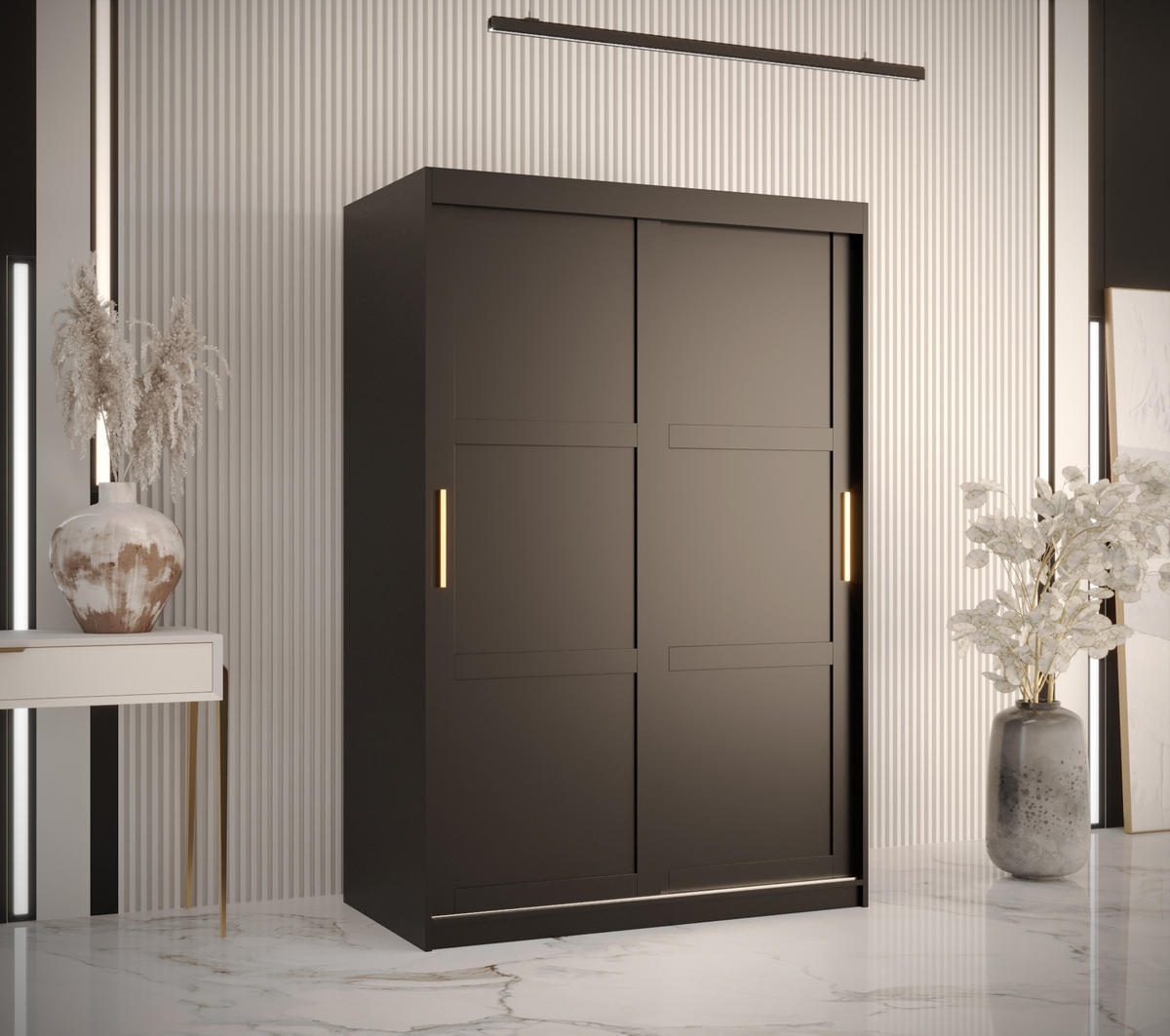 SCHWEBETÜRENSCHRANK 200/120/62 2-türig - Goldfarben/Schwarz, Holz/Kunststoff (120/200/62cm) - Abiks Möbel