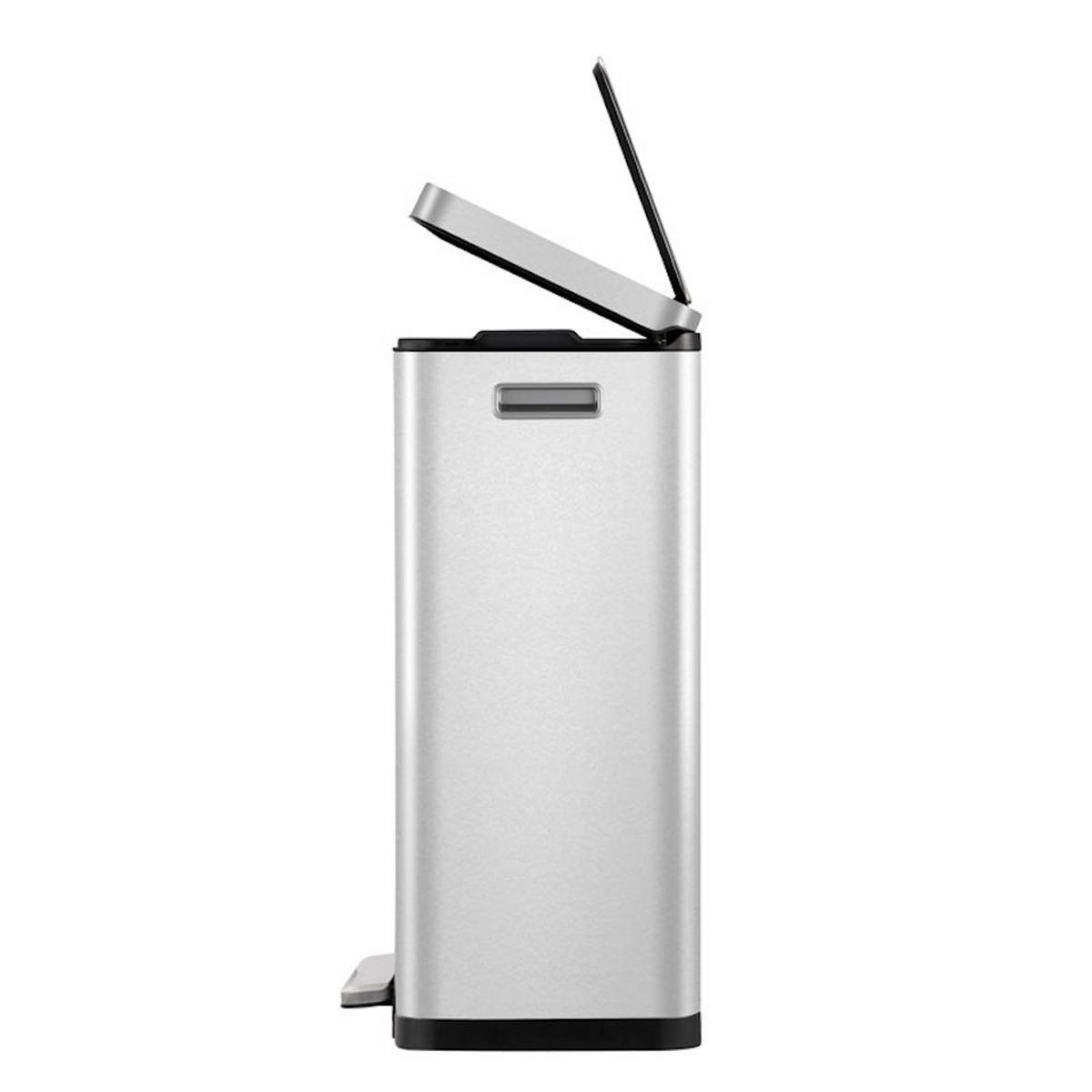 MÜLLEIMER Stilvoller Rechteckiger Mit Extra Breitem Pedal & Gedämpften Stay Open Deckel 65,2 x 43,3 x 33,4 cm 45 Liter Silber - Silberfarben, Metall (43.3/65.2/33.4cm) - PROREGAL