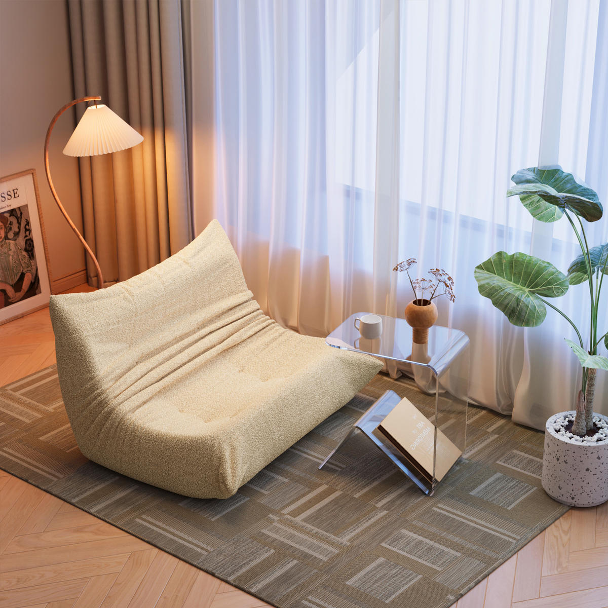 LIEGESESSEL 149/120/82 cm Beige Ergonomische Unterstützung für Schlafzimmer Wohnzimmer - Beige, Textil (120/82/149cm) - OKWISH