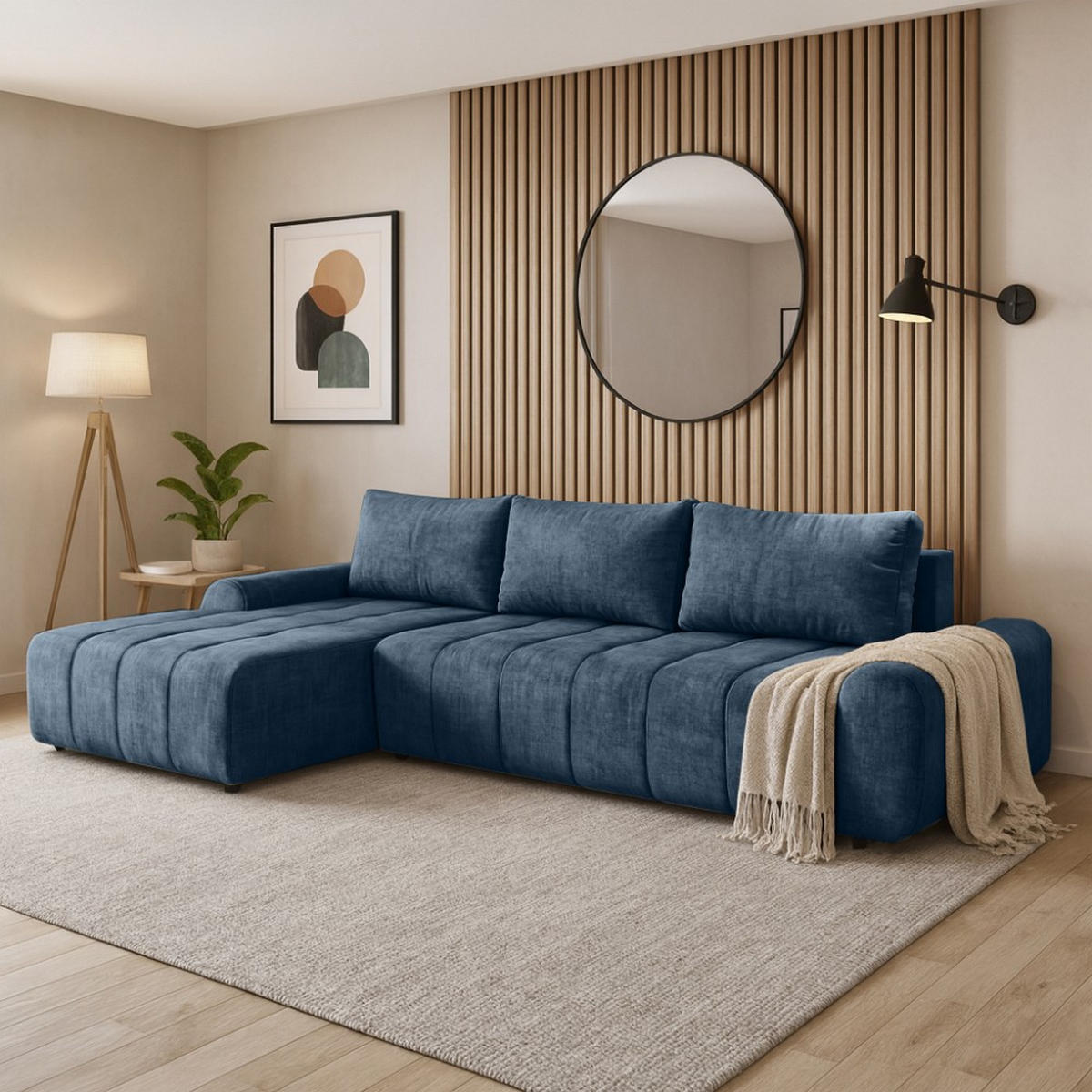 ECKSCHLAFSOFA Costa L Dunkelblau links - Schwarz/Dunkelblau, Kunststoff/Textil (290/169cm) - Beautysofa