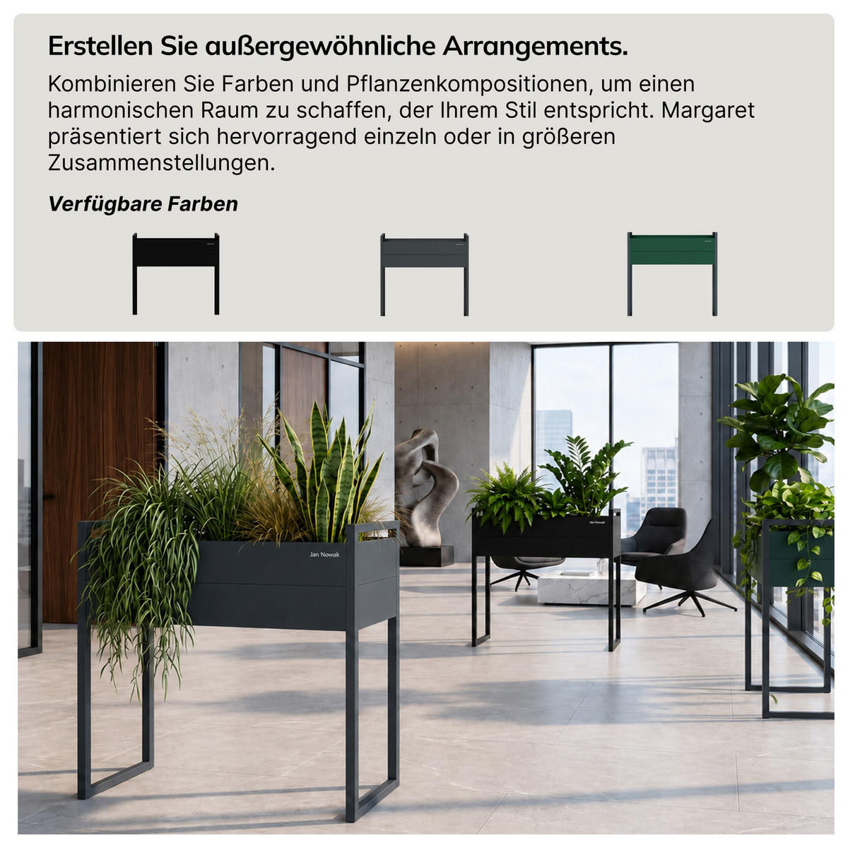 BLUMENKASTEN MARGARET H 100x100x38 cm - Anthrazit, Metall (100/100/38cm) - Jan Nowak