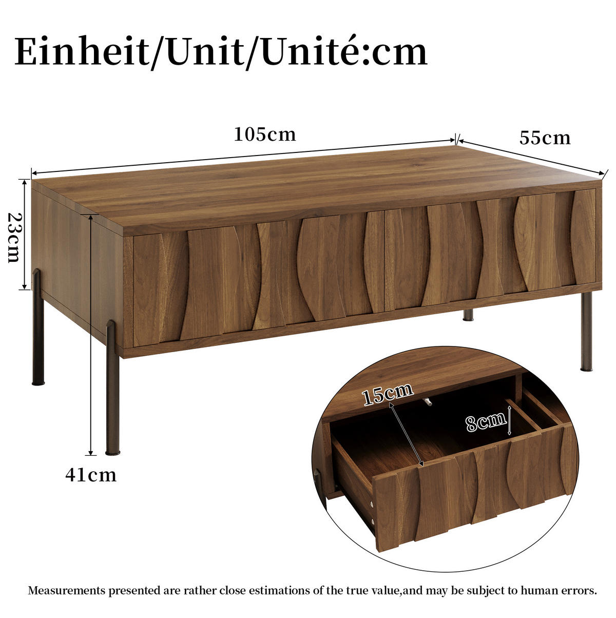 COUCHTISCH aus MDF und Spanplatte 105x55x41 cm in Natur mit 2 Schubladen - Naturfarben, Holzwerkstoff (105/55/41cm) - Modfu