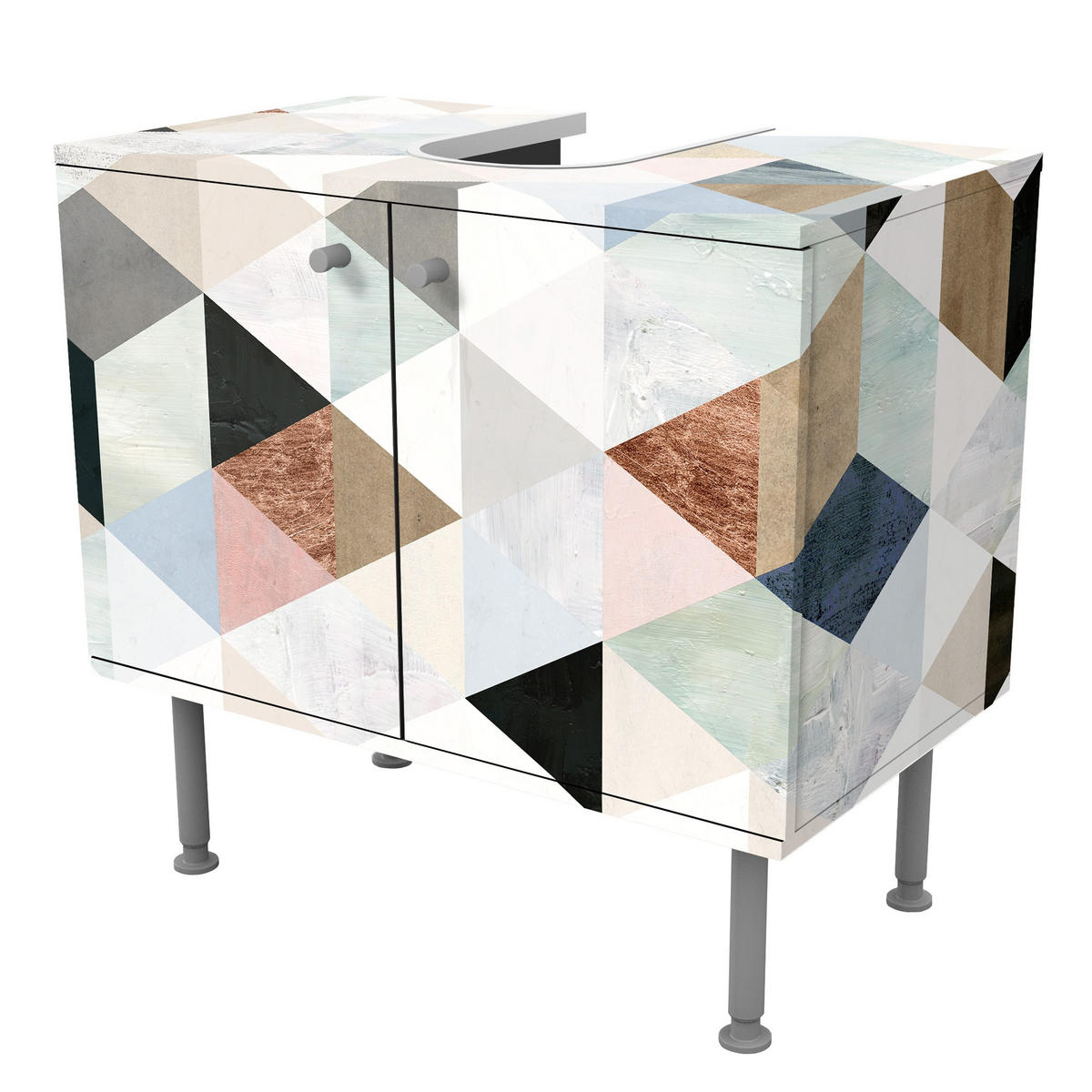 WASCHBECKENUNTERSCHRANK Aquarell-Mosaik mit Dreiecken I 60/55/35 cm - Pastellblau, Holzwerkstoff (60/55/35cm) - Bilderwelten