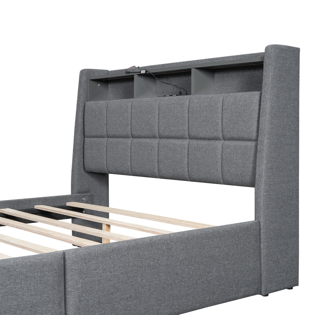 POLSTERBETT 140/200 cm grau mit LED und USB-Anschlüssen - Grau, Textil (140/200cm) - OKWISH