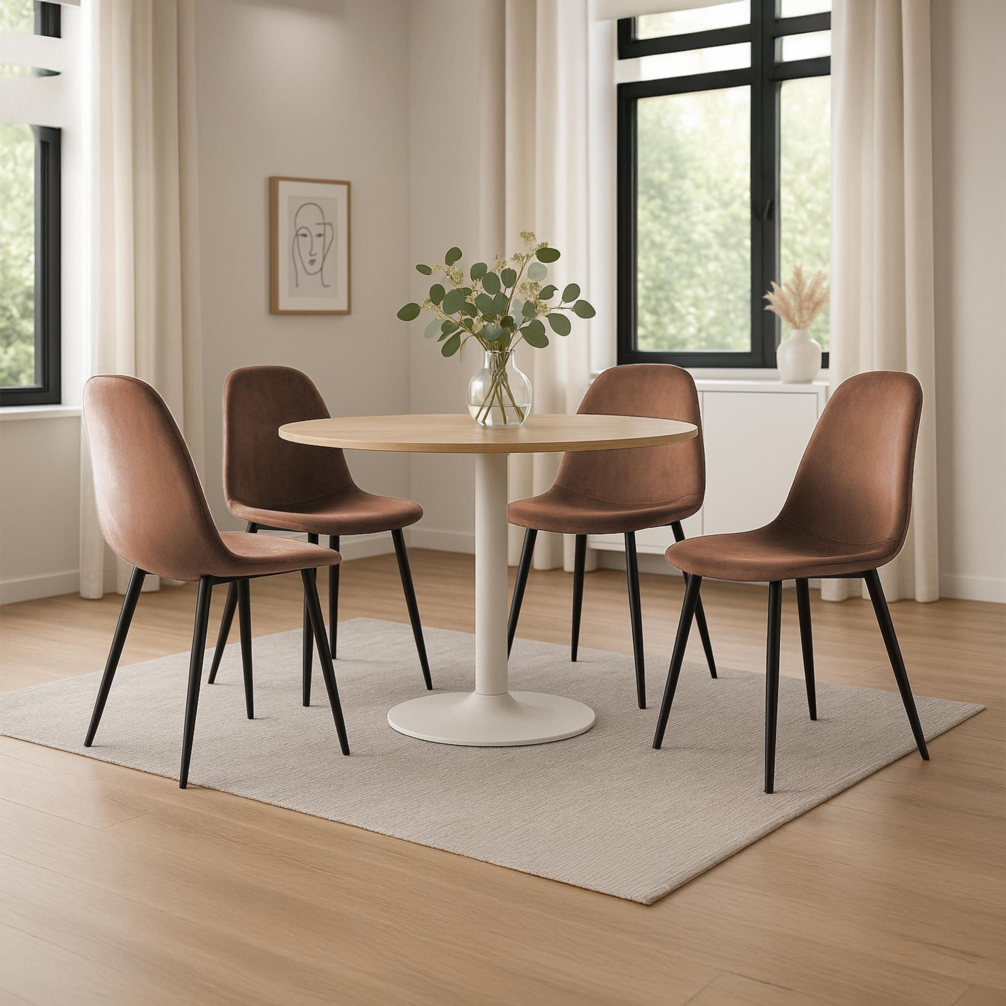 STUHL 4er Set Samt Braun - Schwarz/Braun, Textil/Metall (44/88/51cm) - CLP