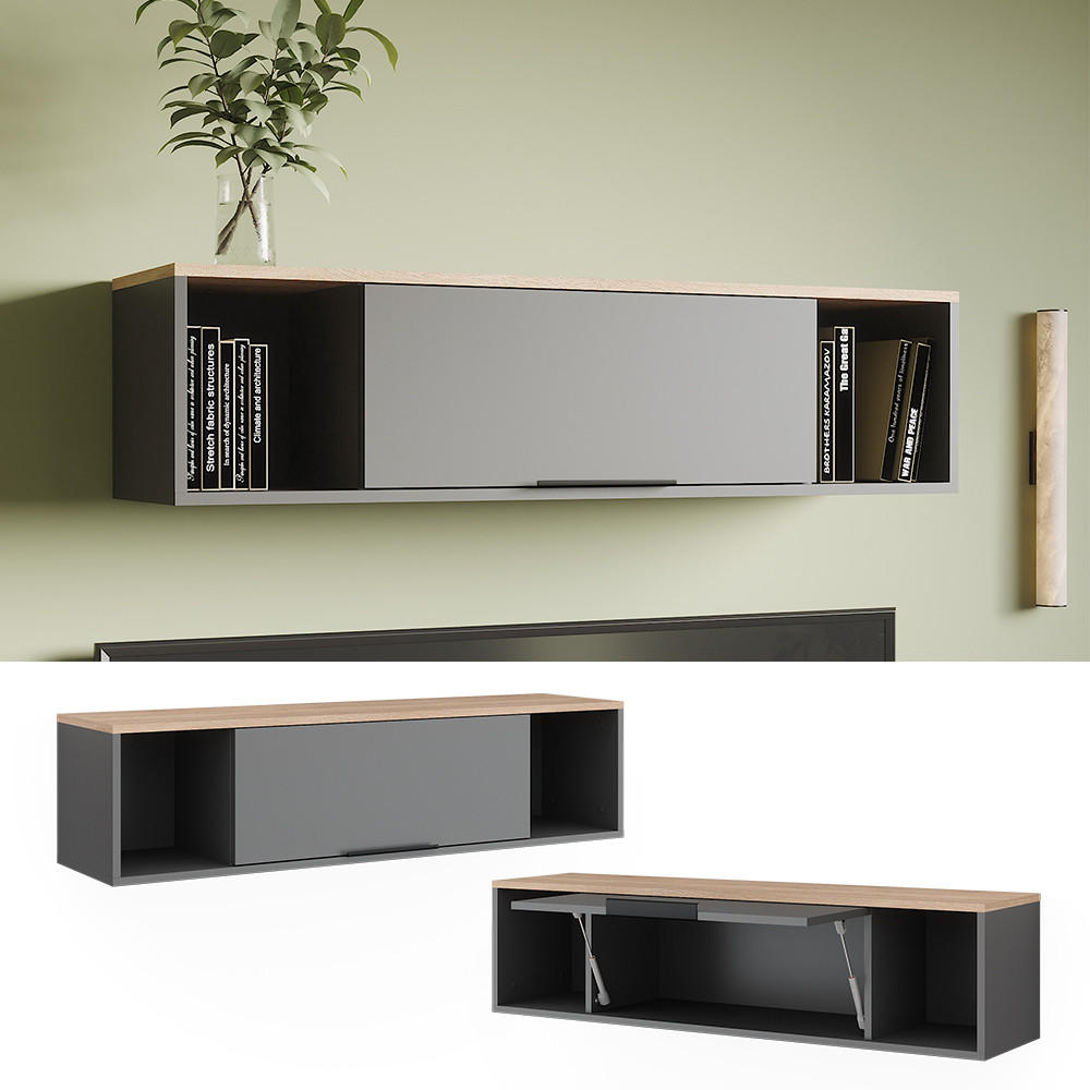 WANDREGAL Betti Anthrazit/Sonoma 120 x 30 cm - Anthrazit/Sonoma Eiche, Holzwerkstoff (120/30/30cm) - Vicco