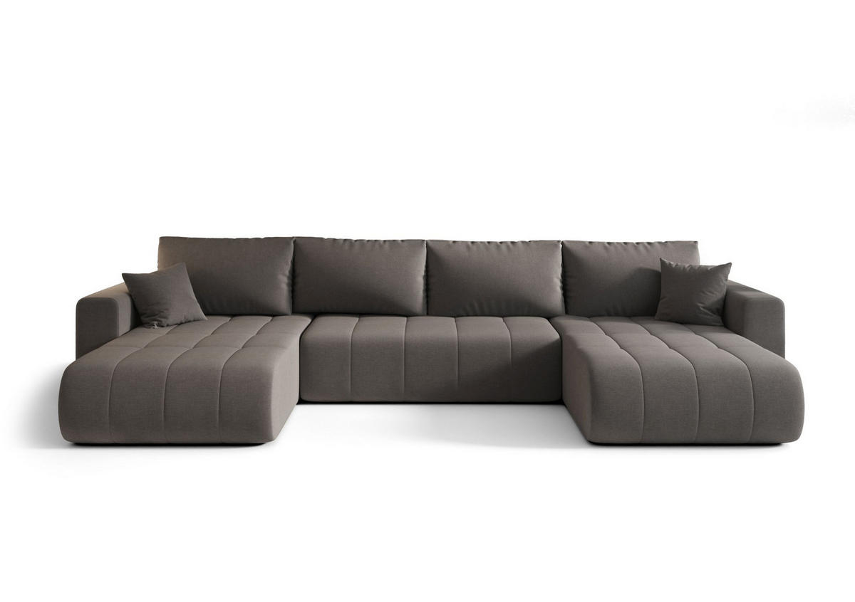 SEDACÍ souprava LARA tvar U šedá pletená tkanina Wind 90 - funkce spaní, úložný prostor - šedá, textil (385/85/175cm) - Cornero