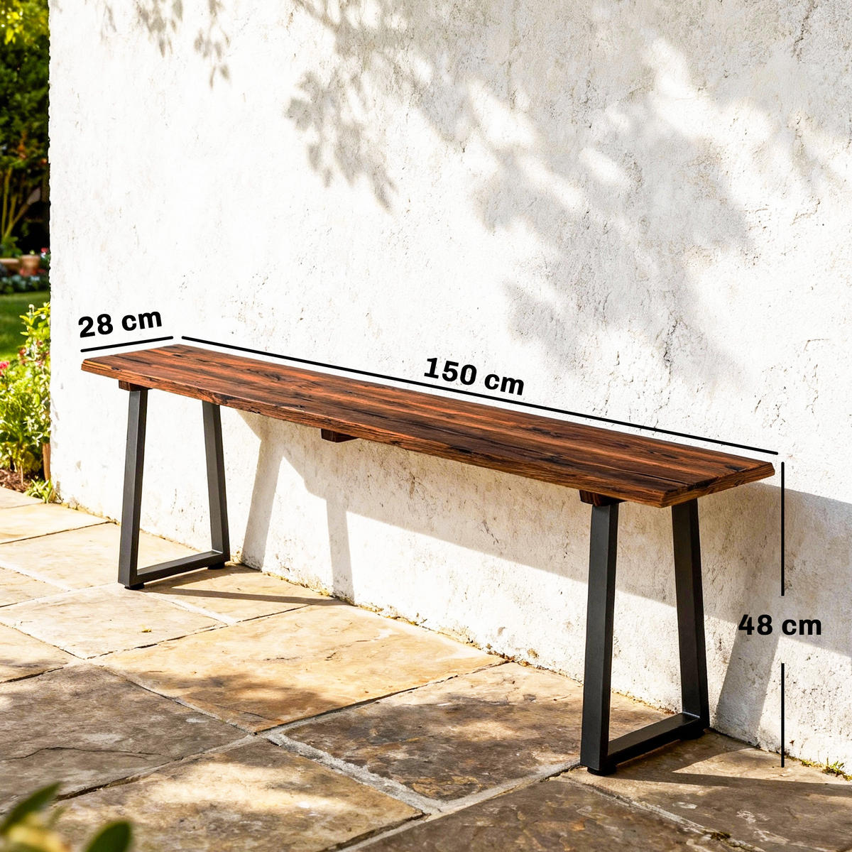 GARTENBANK DE-17794 2 Sitzer ohne Rückenlehne, 150x28x48 cm Carbonisiert - Braun, Metall (150/48/28cm) - ComfortXL