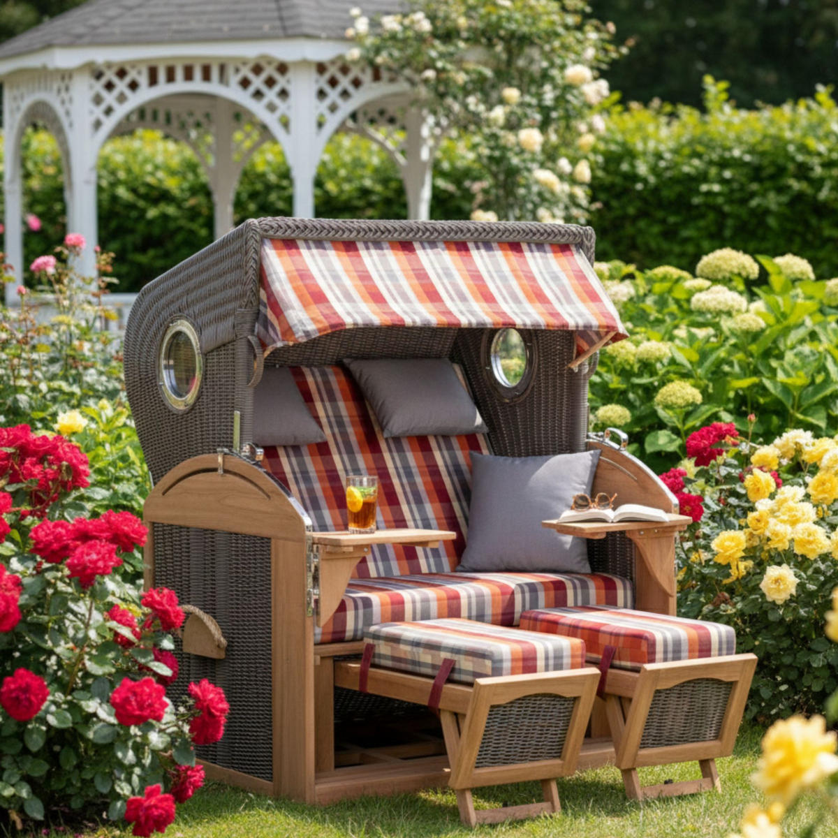 STRANDKORB XL Schillig Bullauge - Rot/Braun, Metall (142/170/95cm) - Mr. Deko